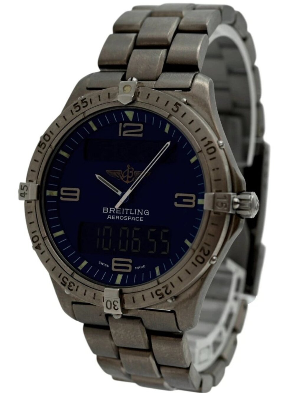 Breitling 40mm Men's Aerospace Titanium Multifunction Blue Dial Watch- E56062!
